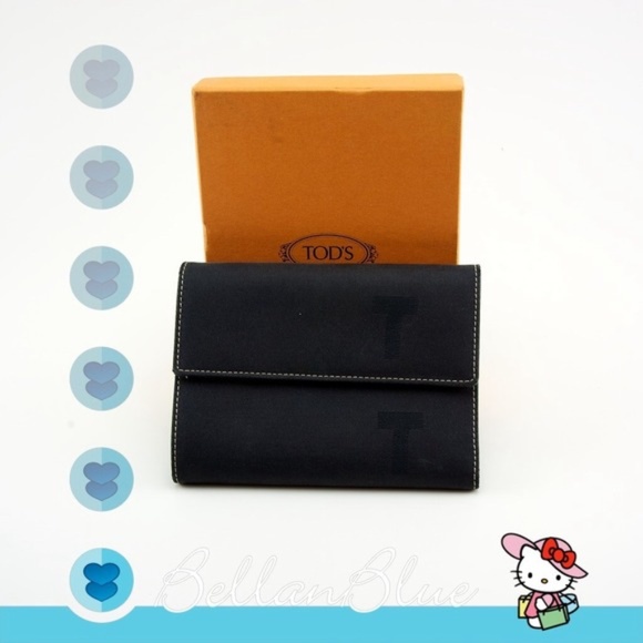 NWOT Tod's Black Leather Canvas Medium Wallet - Picture 9 of 10